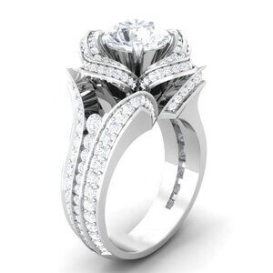 🍁Fashionable 925 Silver Plated Rose Flower Shaped CZ Ring, MARR9405